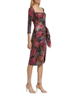 Cesarima Floral Sequined Cocktail Dress -Vetdiet Shop 0400016570076 GLOWINGPEONIESBLACK A2
