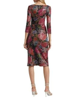 Cesarima Floral Sequined Cocktail Dress -Vetdiet Shop 0400016570076 GLOWINGPEONIESBLACK A3