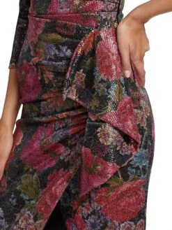 Cesarima Floral Sequined Cocktail Dress -Vetdiet Shop 0400016570076 GLOWINGPEONIESBLACK A5