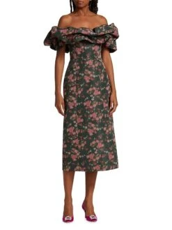 Polly Floral Ikat Off-The-Shoulder Gown -Vetdiet Shop 0400016692412 BLACKFLORALIKAT A1