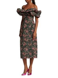 Polly Floral Ikat Off-The-Shoulder Gown -Vetdiet Shop 0400016692412 BLACKFLORALIKAT A2