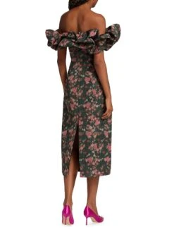 Polly Floral Ikat Off-The-Shoulder Gown -Vetdiet Shop 0400016692412 BLACKFLORALIKAT A3
