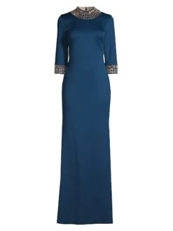 Embellished Three-Quarter-Sleeve Gown
