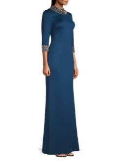 Embellished Three-Quarter-Sleeve Gown 11 Embellished Three-Quarter-Sleeve Gown -Vetdiet Shop 0400016700980 NAVY A2