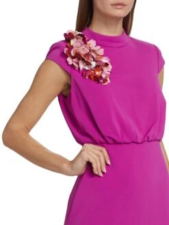 Badgley Mischka Mock Turtleneck Applique Midi-Dress -Vetdiet Shop 0400017577444 FUCHSIA A5