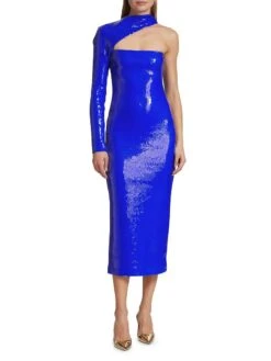 Sequin Asymmetric-Neck Midi-Dress -Vetdiet Shop 0400018161204 BLUE A1