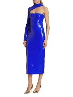 Sequin Asymmetric-Neck Midi-Dress -Vetdiet Shop 0400018161204 BLUE A2