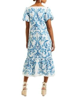 Jasmine Linen-Blend Midi Dress -Vetdiet Shop 0400018532108 BLUEIVORY A2