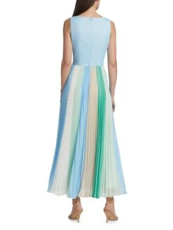 Badgley Mischka Pleated Stripe Surplice Midi-Dress -Vetdiet Shop 0400018953796 MINTMULTI A3