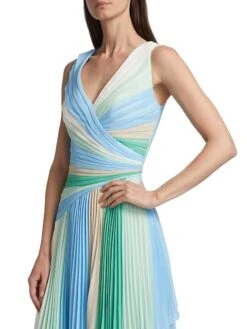 Badgley Mischka Pleated Stripe Surplice Midi-Dress -Vetdiet Shop 0400018953796 MINTMULTI A5