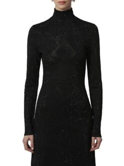 Carolina Herrera Sequined Lace Turtleneck Gown -Vetdiet Shop 0400019139189 BLACK A3