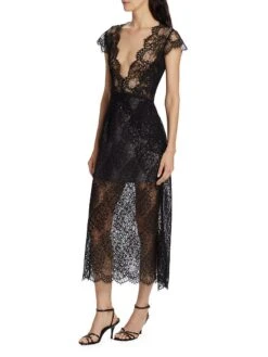 Lace Plunge Midi-Dress -Vetdiet Shop 0400019346539 BLACK A1
