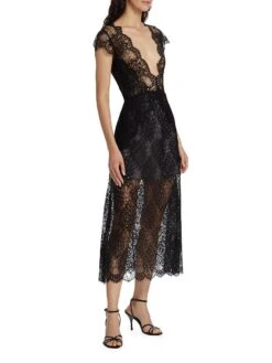 Lace Plunge Midi-Dress -Vetdiet Shop 0400019346539 BLACK A2