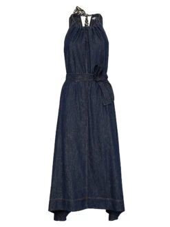 Sparkling Denim Dress With Precious Halterneck