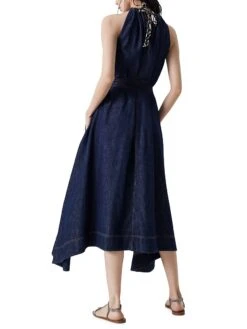 Sparkling Denim Dress With Precious Halterneck -Vetdiet Shop 0400019351940 NAVYBLUE A2