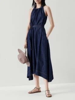 Sparkling Denim Dress With Precious Halterneck -Vetdiet Shop 0400019351940 NAVYBLUE A5