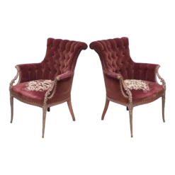 1930s Velvet Carved Wood Victorian Louie XVI Style Armchair-A Pair