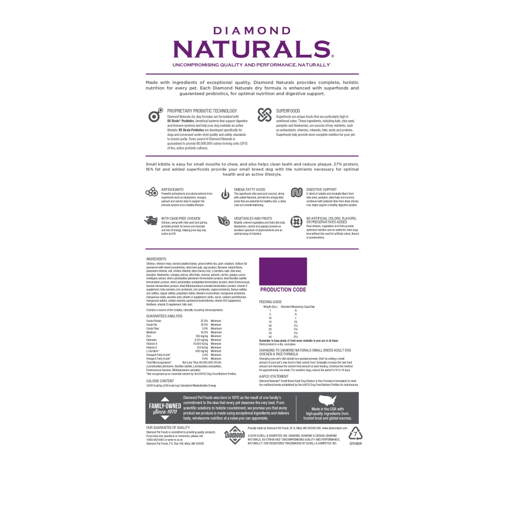 Diamond Naturals Small Breed Chicken & Rice Formula Adult Dry Dog Food 4 Diamond Naturals Small Breed Chicken & Rice Formula Adult Dry Dog Food - Image 2