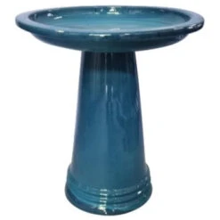 Sariah 20.5" Ceramic Birdbath Deep Sea Blue